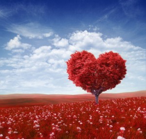 Tree in the shape of heart, valentines day background,